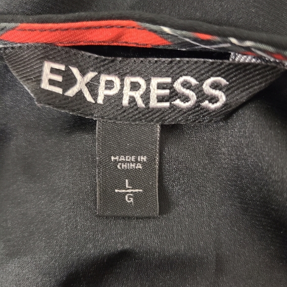 Express 3/4 Sleeve Plaid Blouse Size Large Black Red - Picture 3 of 5
